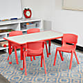 Flash Furniture Rectangular Plastic Height-Adjustable Activity Table Set With 4 Chairs, 23-1/2"H x 23-5/8"W x 47-1/4"D, Red 1 thumbnail image
