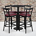 Flash Furniture Round Laminate Table Set With Round Base And Four 2-Slat Ladder-Back Metal Barstools, 42"H x 24"W x 24"D, Black/Burgundy