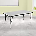 Flash Furniture Rectangle Wave Flexible Collaborative Thermal Laminate Activity Table With Height-Adjustable Short Legs, 25-1/4"H x 28"W x 47-1/2"D, Gray