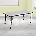 Flash Furniture Mobile Rectangle Wave Flexible Collaborative Thermal Laminate Activity Table With Height-Adjustable Short Legs, 25"H x 28"W x 47-1/2"D, Gray
