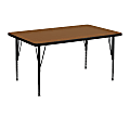 Flash Furniture Rectangular HP Laminate Activity Table With Height-Adjustable Short Legs, 25-1/4"H x 30"W x 48"D, Oak