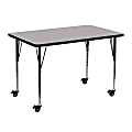 Flash Furniture Mobile Rectangular Thermal Laminate Activity Table With Standard Height-Adjustable Legs, 30-3/8"H x 30"W x 48"D, Gray