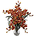 Nearly Natural 34"H Cymbidium Arrangement With Glass Vase, Burgundy