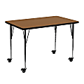 Flash Furniture Mobile Rectangular Thermal Laminate Activity Table With Standard Height-Adjustable Legs, 30-3/8"H x 30"W x 48"D, Oak 1 thumbnail image