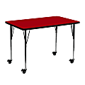 Flash Furniture Mobile Rectangular Thermal Laminate Activity Table With Standard Height-Adjustable Legs, 30-3/8"H x 30"W x 48"D, Red