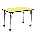 Flash Furniture Mobile Rectangular Thermal Laminate Activity Table With Standard Height-Adjustable Legs, 30-3/8"H x 30"W x 48"D, Yellow