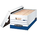 Bankers Box® Stor/File™ Medium-Duty Storage Box With Locking Lift-Off Lid And Built-In Handles, Lift-Off Locking Lid, Letter Size, 24" x 12" x 10", 60% Recycled, White/Blue