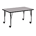Flash Furniture Mobile Rectangular Thermal Laminate Activity Table With Height-Adjustable Short Legs, 25-3/8"H x 30"W x 48"D, Gray