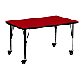Flash Furniture Mobile Rectangular Thermal Laminate Activity Table With Height-Adjustable Short Legs, 25-3/8"H x 30"W x 48"D, Red 1 thumbnail image