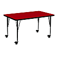 Flash Furniture Mobile Rectangular Thermal Laminate Activity Table With Height-Adjustable Short Legs, 25-3/8"H x 30"W x 48"D, Red