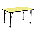Flash Furniture Mobile Rectangular Thermal Laminate Activity Table With Height-Adjustable Short Legs, 25-3/8"H x 30"W x 48"D, Yellow