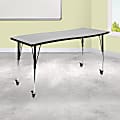 Flash Furniture Mobile Rectangle Wave Flexible Collaborative Thermal Laminate Activity Table With Standard-Adjustable Legs, 30"H x 26"W x 60"D, Gray 1 thumbnail image
