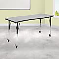 Flash Furniture Mobile Rectangle Wave Flexible Collaborative Thermal Laminate Activity Table With Standard Height-Adjustable Legs, 30"H x 26"W x 60"D, Gray