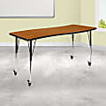 Flash Furniture Mobile Rectangle Wave Flexible Collaborative Thermal Laminate Activity Table With Standard-Adjustable Legs, 30"H x 26"W x 60"D, Oak 1 thumbnail image