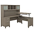 Bush Furniture Somerset 3 Position Sit to Stand L Shaped Desk With Hutch, 72"W, Ash Gray, Standard Delivery