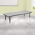 Flash Furniture Rectangle Wave Flexible Collaborative Thermal Laminate Activity Table With Height-Adjustable Short Legs, 25-1/4"H x 26"W x 60"D, Gray