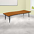 Flash Furniture Rectangle Wave Flexible Collaborative Thermal Laminate Activity Table With Height-Adjustable Short Legs, 25-1/4"H x 26"W x 60"D, Oak 1 thumbnail image