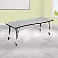 Flash Furniture Mobile Rectangle Wave Flexible Collaborative Thermal Laminate Activity Table With-Adjustable Short Legs, 25"H x 26"W x 60"D, Gray 1 thumbnail image