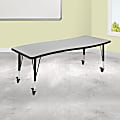 Flash Furniture Mobile Rectangle Wave Flexible Collaborative Thermal Laminate Activity Table With Height-Adjustable Short Legs, 25"H x 26"W x 60"D, Gray