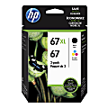 HP 67XL High-Yield Black And Tri-Color Ink Cartridges, Pack Of 2, 3YP30AN