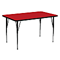 Flash Furniture 60"W Rectangular HP Laminate Activity Tables With Standard Height-Adjustable Legs, Red
