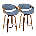 LumiSource Curvini 24'' Counter Stools, Blue Seat/Walnut Frame, Set Of 2 Stools