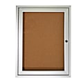 Ghent 1-Door Enclosed Natural Cork Enclosed Bulletin Board, 24" x 18", Satin Aluminum Frame