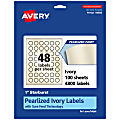 Avery® Pearlized Permanent Labels With Sure Feed®, 94606-PIP100, Starburst, 1", Ivory, Pack Of 4,800 Labels