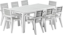 Inval Madeira 9-Piece Indoor And Outdoor 8-Seat Rectangular Table And 8 Arm Chair Set, 29”H x 35”W x 70”D, White/Gray