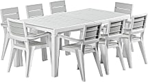Inval Madeira 9-Piece Indoor And Outdoor 8-Seat Rectangular Table And 8 Arm Chair Set, 29”H x 35”W x 70”D, White/Gray 1 thumbnail image