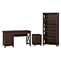 Bush Furniture Key West 54"W Computer Desk With Storage, 2 Drawer Mobile File Cabinet And 5 Shelf Bookcase, Bing Cherry, Standard Delivery
