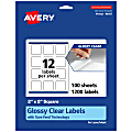 Avery® Glossy Permanent Labels With Sure Feed®, 94107-CGF100, Square, 2" x 2", Clear, Pack Of 1,200 1 thumbnail image