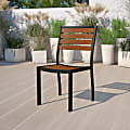 Flash Furniture Lark Outdoor Faux Teak Poly Slat Armless Side Chair, Teak/Black