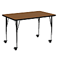 Flash Furniture Mobile Rectangular HP Laminate Activity Table With Standard Height-Adjustable Legs, 30-1/2"H x 30"W x 60"D, Oak