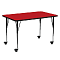 Flash Furniture Mobile Rectangular HP Laminate Activity Table With Standard Height-Adjustable Legs, 30-1/2"H x 30"W x 60"D, Red