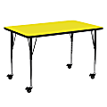 Flash Furniture Mobile Rectangular HP Laminate Activity Table With Standard Height-Adjustable Legs, 30-1/2"H x 30"W x 60"D, Yellow