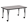 Flash Furniture Mobile Rectangular HP Laminate Activity Table With Height-Adjustable Short Legs, 25-1/2"H x 30"W x 60"D, Gray