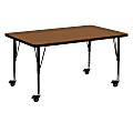 Flash Furniture Mobile Rectangular HP Laminate Activity Table With Height-Adjustable Short Legs, 25-1/2"H x 30"W x 60"D, Oak