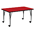 Flash Furniture Mobile Rectangular HP Laminate Activity Table With Height-Adjustable Short Legs, 25-1/2"H x 30"W x 60"D, Red