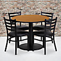 Flash Furniture Round Laminate Table Set With Round Base And 4 Ladder-Back Metal Chairs, 30"H x 36"W x 36"D, Natural/Black