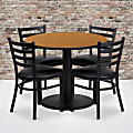 Flash Furniture Round Laminate Table Set With Round Base And 4 Ladder-Back Metal Chairs, 30"H x 36"W x 36"D, Natural/Black 1 thumbnail image