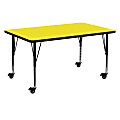 Flash Furniture Mobile Rectangular HP Laminate Activity Table With Height-Adjustable Short Legs, 25-1/2"H x 30"W x 60"D, Yellow