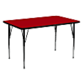 Flash Furniture Rectangular Thermal Laminate Activity Table With Standard Height-Adjustable Legs, 30-1/8"H x 30"W x 60"D, Red