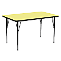 Flash Furniture Rectangular Thermal Laminate Activity Table With Standard Height-Adjustable Legs, 30-1/8"H x 30"W x 60"D, Yellow