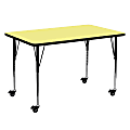 Flash Furniture Mobile Rectangular Thermal Laminate Activity Table With Standard Height-Adjustable Legs, 30-3/8"H x 30"W x 60"D, Yellow