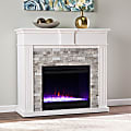 SEI Furniture Bondale Color-Changing Electric Fireplace, 38-1/4”H x 41-3/4”W x 15-3/4”D, White/Gray Faux Stone