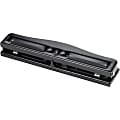 Business Source 3-Hole Adjustable Paper Punch - 3 Punch Head(s) - 11 Sheet Capacity - 1/4" Punch Size - Round Shape - Black