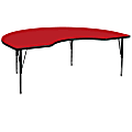 Flash Furniture High-Pressure Laminate Kidney Activity Table With Height-Adjustable Short Legs, 25-1/4"H x 48"W x 72"D, Red