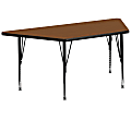 Flash Furniture Trapezoid HP Laminate Activity Table With Height-Adjustable Short Legs, 25-1/4"H x 29"W x 57"D, Oak 1 thumbnail image