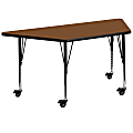 Flash Furniture Mobile Trapezoid HP Laminate Activity Table With Height-Adjustable Short Legs, 25-1/2"H x 29"W x 57"D, Oak 1 thumbnail image
